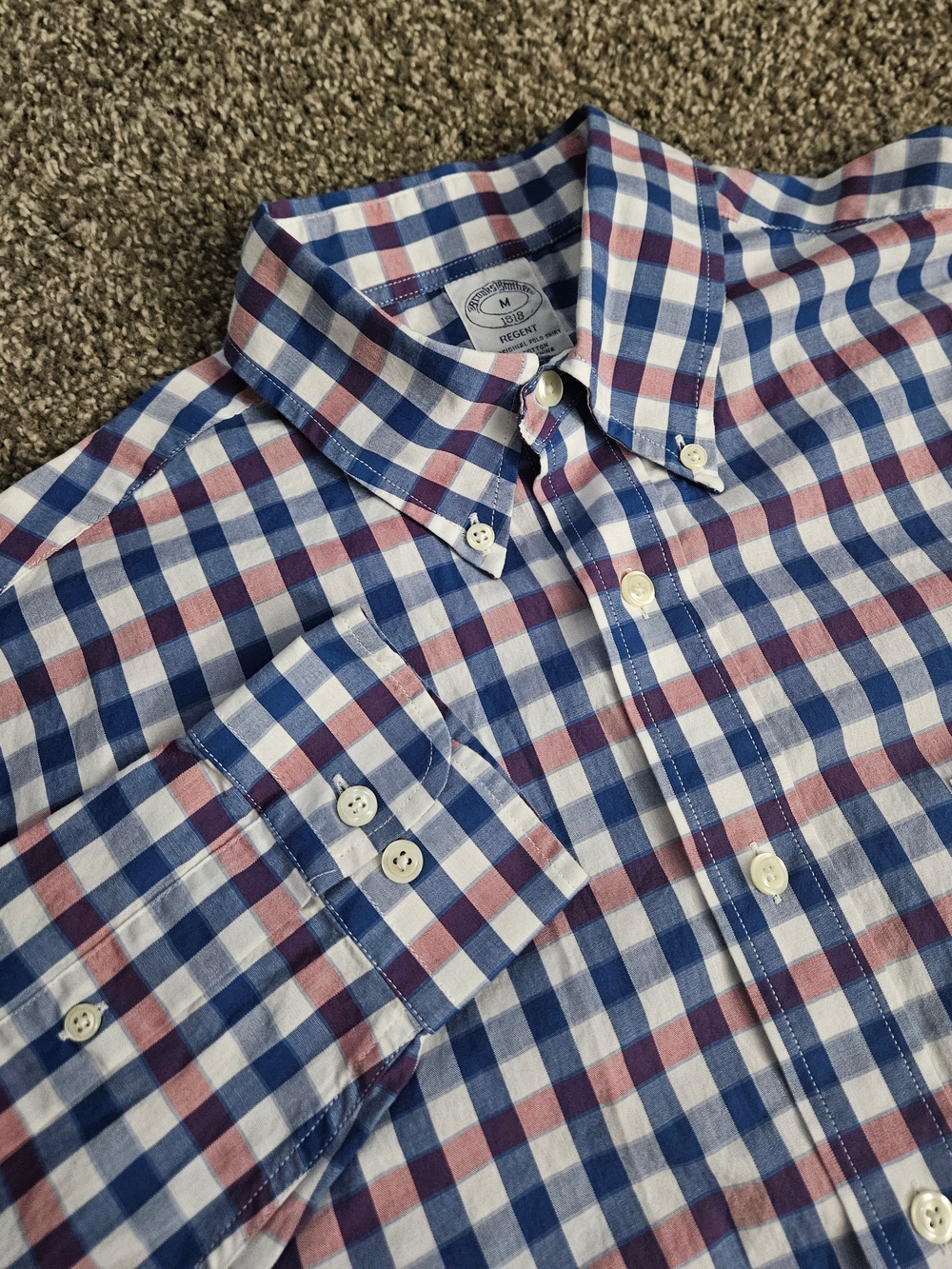 Brooks Brothers Shirt Blue Red Gingham Plaid Regent Fit 1818 Suze Medium
